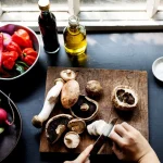 Hand cutting mushrooms for healthy aging